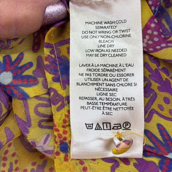 Anthropologie The Marais Printed Chiffon Maxi Floral Dress Long Sleeve Large - Picture 5 of 9